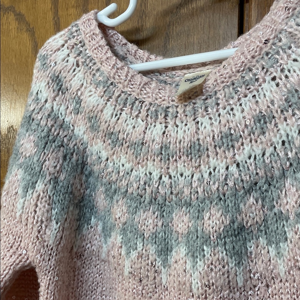 OshKosh B'gosh UGc Girls Size 8 pink Gray Crew Neck Sweater fair isle - Picture 3 of 13